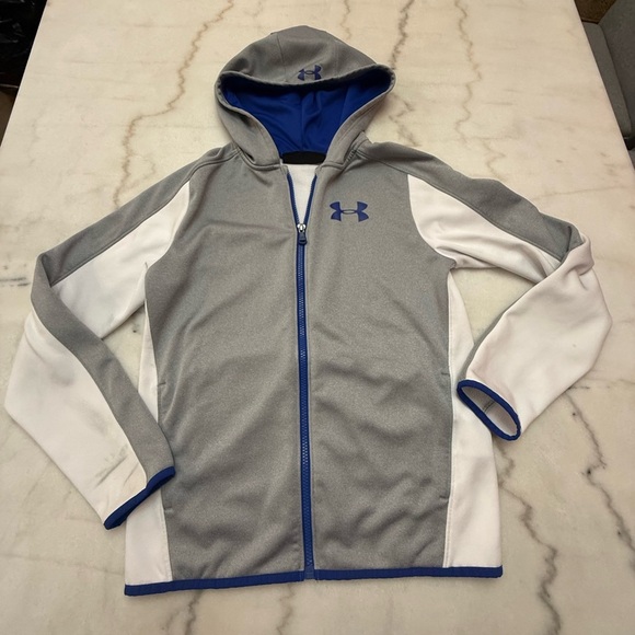 Under Armour Kids' Gray and White Jacket with Blue Accents - Picture 1 of 6